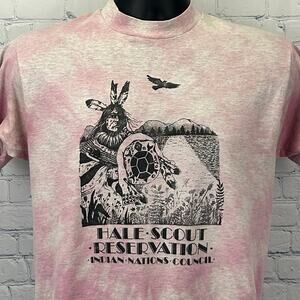 Vintage 90s BSA Hale Scout Reservation T Shirt Boy Scouts Indian Pink M Medium